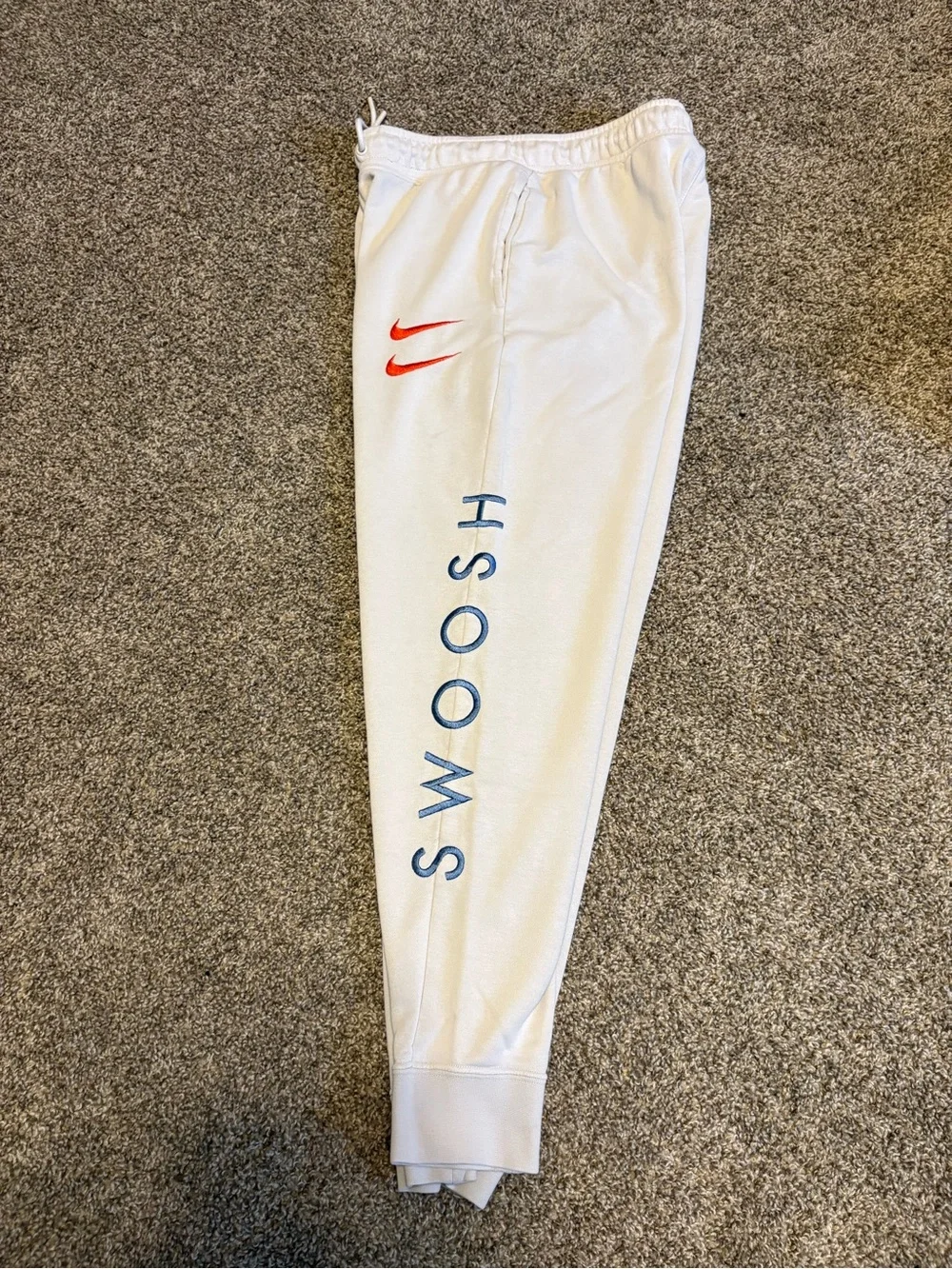 Nike Sportswear double ‘Swoosh’ jogger  sweatpants ivory sail white Mens small